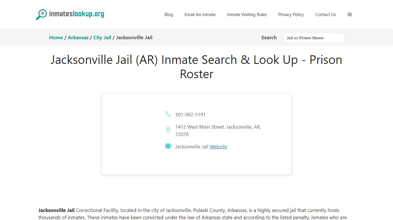 Jacksonville Jail (AR) Inmate Search & Look Up - Prison Roster